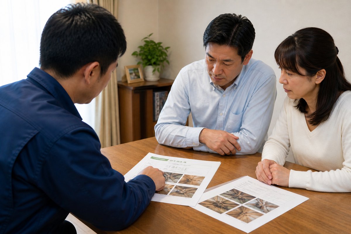 床下診断レポートをお客様にご説明している様子